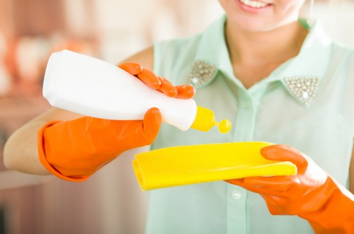 Local cleaners maintaining a Greenwich apartment lobby